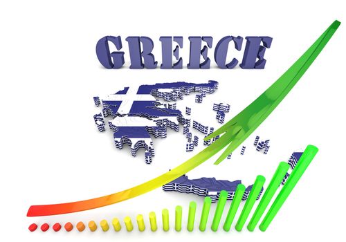 3d map illustration of Greece with flag and coat of arms