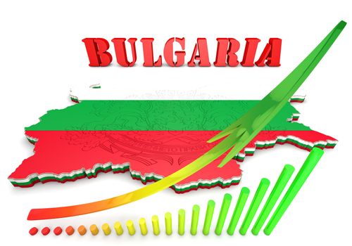 3d map illustration of Bulgaria with flag and coat of arms