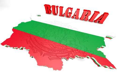 3d map illustration of Bulgaria with flag and coat of arms