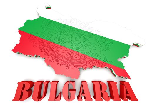 3d map illustration of Bulgaria with flag and coat of arms