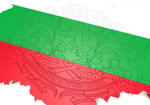 3d map illustration of Bulgaria with flag and coat of arms