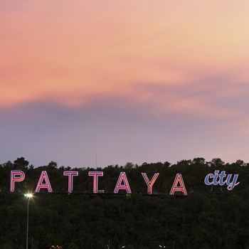 Pattaya City sign at sunset. Pattaya, Thailand