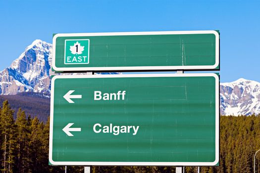 Sign in Banff National Park. Alberta, Canada.