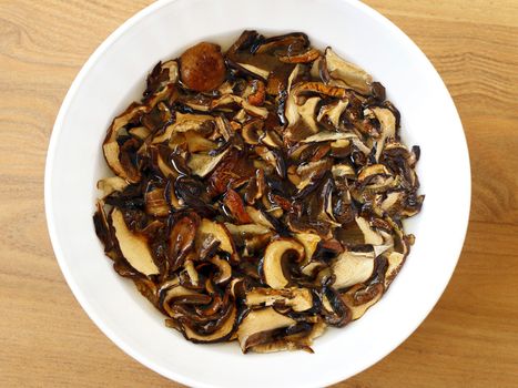 Detail of the soaked dried mushrooms - food ingredient