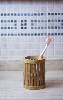 Toothbrush in macro view with blurred background