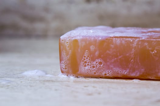 Foaming soap with blurred background