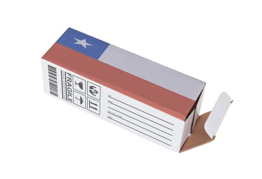 Concept of export, opened paper box - Product of Chile
