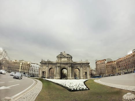 Puerta de alcala Madrid Spain on cloudy day