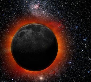 As seen from the Earth, a solar eclipse occurs when the Moon passes between the Sun and Earth, and the Moon fully or partially blocks the Sun. In a total eclipse, the disk of the Sun is fully obscured by the Moon. In partial and annular eclipses only part of the Sun is obscured.

