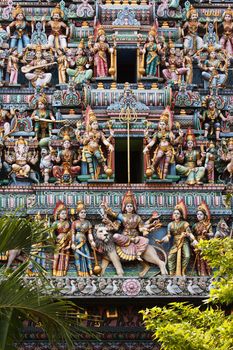 Sculptures on the hindu temple in  Singapore.