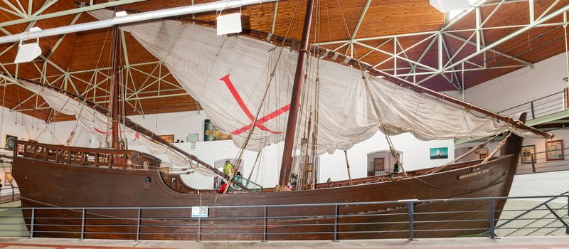 MOSSELBAY, SOUTH AFRICA - DECEMBER 30, 2014: The Dias Museum houses a life size Dias caravel replica built in Portugal which sailed to Mosselbay in 1988 to commemorate the Dias voyage 500 years before