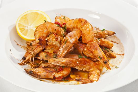 Shrimps prepared with garlic, chili, white wine and balsamic vinegar