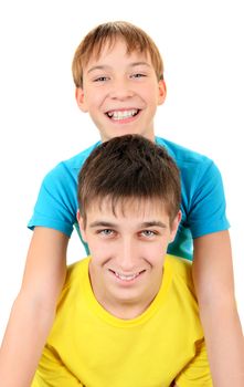 Happy Brothers Portrait on the White Background