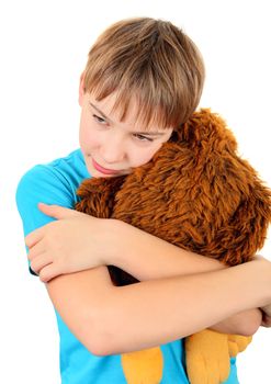 Kid with Plush Toy on the White Background