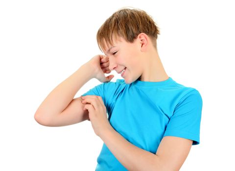 Kid Muscle Flexing Isolated on the White Background