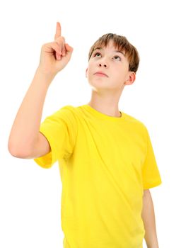 Kid pointing up Isolated on the White Background