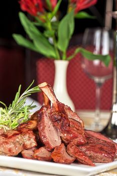 grilled meat with herbs and vegetables