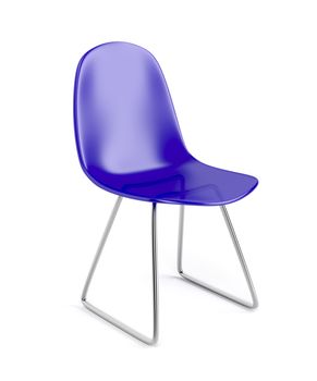 Blue plastic chair on white background