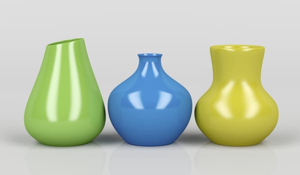 Three porcelain vases with different colors