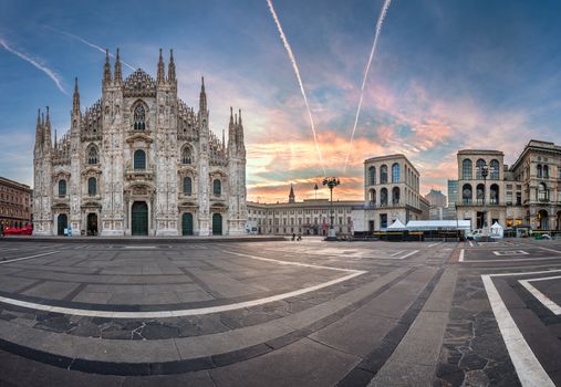 MILAN, ITALY - JANUARY 2, 2015: Milan Cathedral (Duomo di Milano) and Piazza del Duomo in Milan, Italy. Milan's Duomo is the second largest Catholic cathedral in the world.