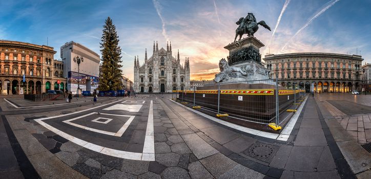 MILAN, ITALY - JANUARY 2, 2015: Milan Cathedral (Duomo di Milano) and Piazza del Duomo in Milan, Italy. Milan's Duomo is the second largest Catholic cathedral in the world.