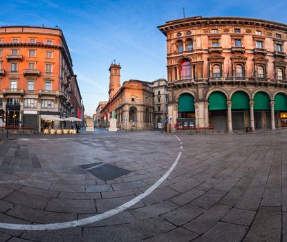 Piazza del Duomo and Via dei Mercanti in the Morning, Milan, Italy