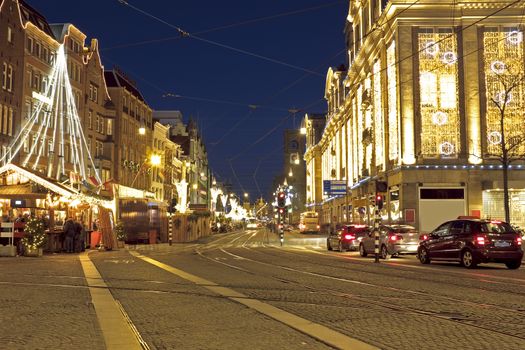 Amsterdam by night at christmas time in the Netherlands