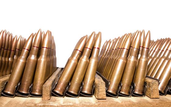 Rifle old live ammunition cage on a white background