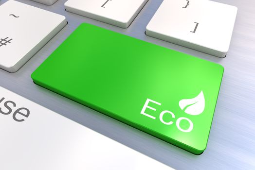 A Colourful 3d Rendered Illustration showing a Green Eco Concept on a Computer Keyboard