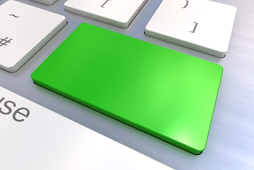 A Colourful 3d Rendered Illustration showing a Blank Green Keyboard concept on a Computer Keyboard