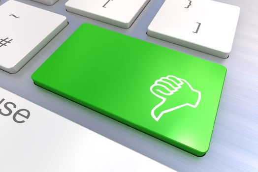 Computer keyboard rendered illustration with thumb gesturing hand key