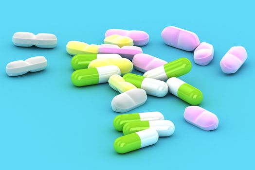 An Illustration of a Group of Pills on a blue background