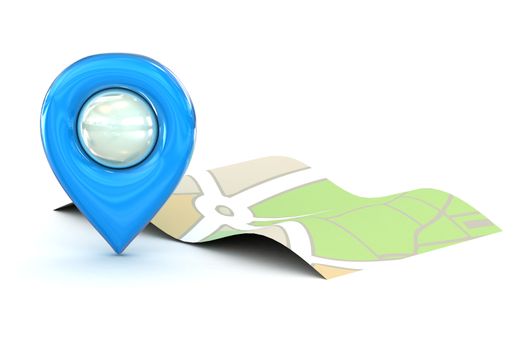 A Colourful 3d Rendered Map or GPS Marker Icon