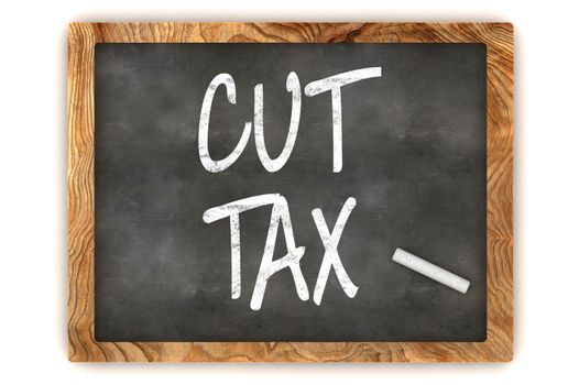 A Colourful 3d Rendered Blackboard Illustration Showing 'Cut Tax'