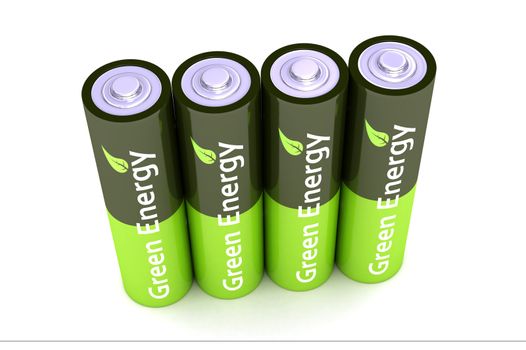 A Colourful 3d Rendered Green Eco Power Batteries Illustration