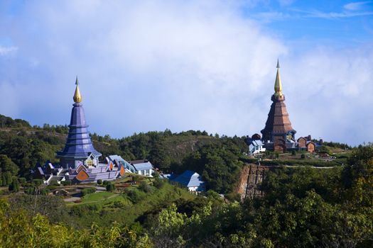 Napapon Phoom-siri Chedi - a temple dedicated to the Queen of Thailand commemorating her 60th birthday near the summit of Doi Inthanon, Thailand's highest peak.
