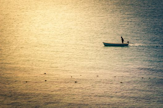 Boat on the blue sea nature in Thailand vintage