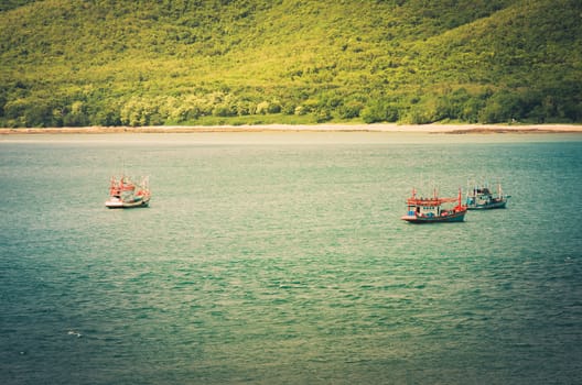 Green island and sea nature landscape in Thailand vintage