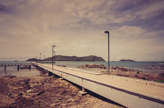 Green island road concrete and sea nature landscape in Thailand vintage