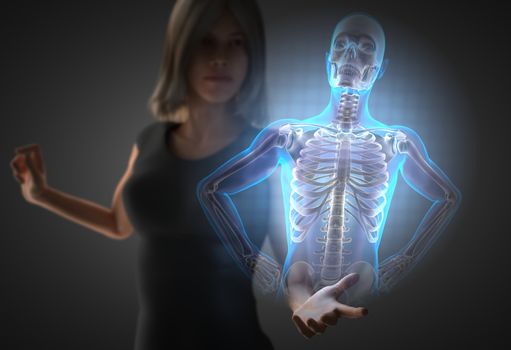 woman and hologram with chest bones rodiography