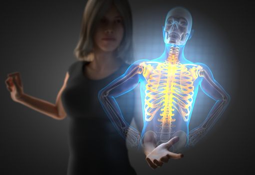 woman and hologram with chest bones rodiography