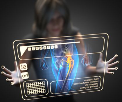 woman and hologram with hip radiography