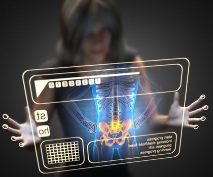 woman and hologram with bones radiography