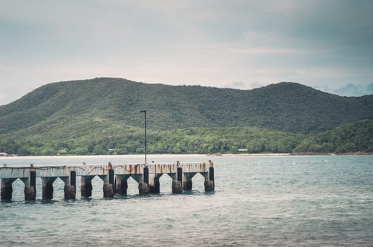 Green island road concrete and sea nature landscape in Thailand vintage