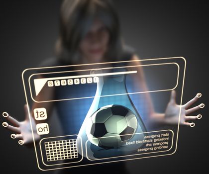 woman and hologram with soccer ball