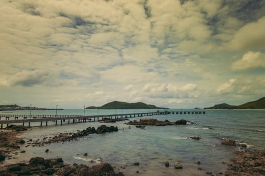 Green island road concrete and sea nature landscape in Thailand vintage