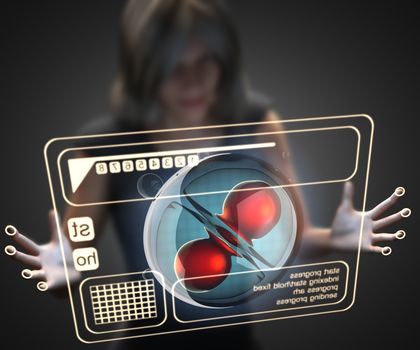 woman and hologram with cell