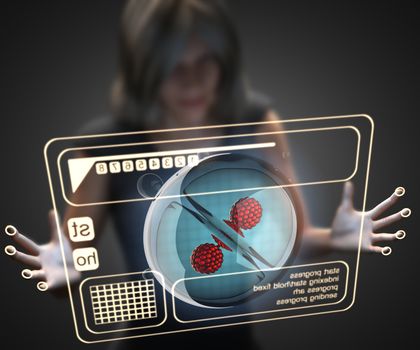 woman and hologram with cell