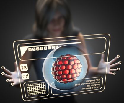 woman and hologram with cell