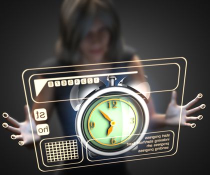 woman and hologram with clock